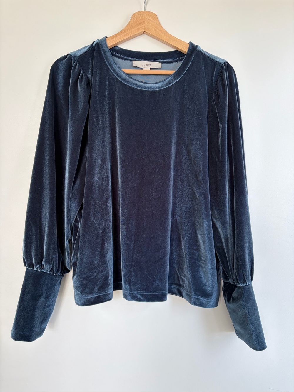 LOFT Velvet Long Sleeve Top in Teal Blue Size Large